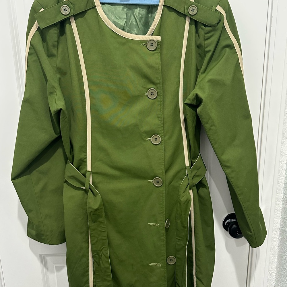 Ashley Stewart Olive Green Trench Coat with Cream Trim